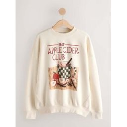 Next Sweat-shirt graphique à motif cidre Apple automnal crème S Petite (FR 38-40)