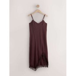 Next Robe Slip dress mi-longue asymétrique à bordure en dentelle Brun FR 40 (EU 38)