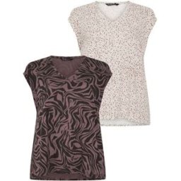 Yours Curve Yours Curve Short Sleeve V-Neck Zebra & Pebble Print Top 2 Pack Brun FR 50 (EU 48)