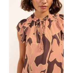 Friends Like These Friends Like These Ruffle Sleeve Blouse With Bead Detail Ties Brun FR 48 (EU 46)
