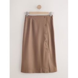 Next Jupe midi portefeuille en lin riche Brun FR 46 Long (EU 44 L)