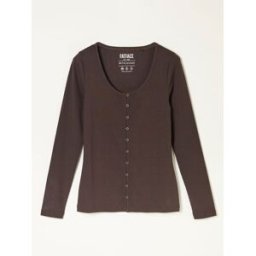 Fat Face FatFace Button Ribbed Long Sleeve Top Brun FR 42 (EU 40)