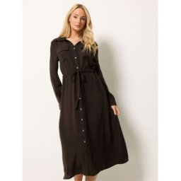 M & Co M & Co Long Sleeve Utility Shirt Dress Brun FR 50 (EU 48)