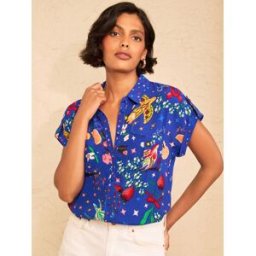 Love & Roses Love & Roses Roll Sleeve Button Through Shirt bleu FR 52 (EU 50)