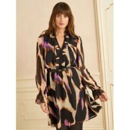 Love & Roses Love & Roses Animal Shirred Neck PU Belt Mini Dress Noir FR 46 (EU 44)