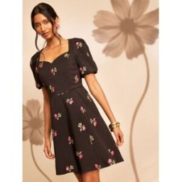 Love & Roses Love & Roses Tailored Embroidered Short Sleeve Skater Mini Dress Noir FR 48 (EU 46)