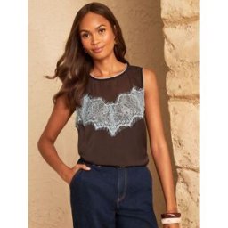 Love & Roses Love & Roses Lace Yoke Detail Satin Shell Top Brun FR 52 (EU 50)