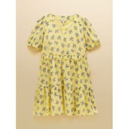 Joules Joules Daphne Short Sleeve Tiered Cotton Mini Dress jaune FR 52 (EU 50)