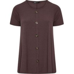 Yours Curve Yours Curve Ribbed Short Sleeve T-Shirt Brun FR 48 (EU 46)