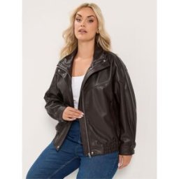 Yours Curve Yours Curve Funnel Neck PU Jacket Brun FR 50 (EU 48)