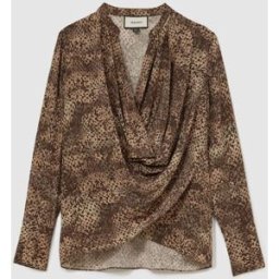 Reiss Reiss Laurie Matte Silk Printed Draped Shirt Brun FR 44 (EU 42)