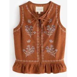 Laura Ashley Laura Ashley Embroidered Cord Tie Detail Waistcoat Brun FR 46 (EU 44)