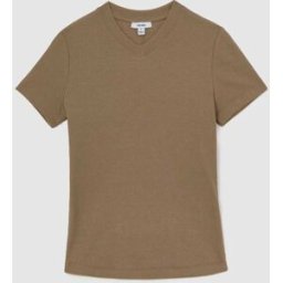Reiss Reiss Addison Coton-Extensible Haut Col V T-shirt Brun M (FR 42-44)