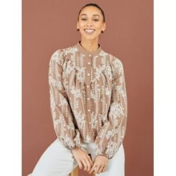 Yumi Yumi Embroidered Floral Relaxed Shirt Brun L (FR 46-48)