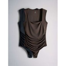 The Set The Set 2 Pack Square Neck Ruched Bodysuit Brun X-Small (FR 36)