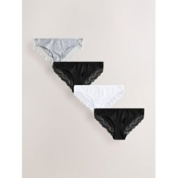 Next Lot de 4 culottes en coton et dentelle Noir FR 54 (EU 52)