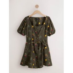 Next Robe mini à Manche bouffante et boutonné vert FR 48 (EU 46)