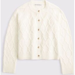 Abercrombie & Fitch Abercrombie & Fitch Cable Knit Crew Neck Long Sleeve Cardigan crème M (FR 42-44)
