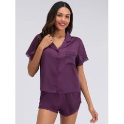 Boux Avenue Boux Avenue Daisy Satin Short Pyjamas Set violet FR 42 (EU 40)
