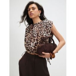 River Island River Island Sleeveless Leopard Print Bubble Hem T-Shirt Brun S (FR 38-40)