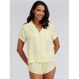 Boux Avenue Boux Avenue Stripe Satin Short Pyjamas Set jaune FR 38 (EU 36)