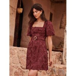 Love & Roses Love & Roses Tufted Palm Mini Dress Brun FR 44 (EU 42)