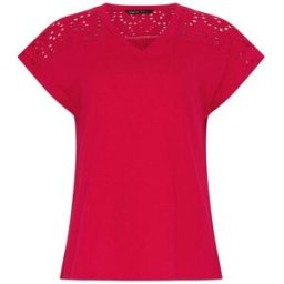 M & Co M & Co Woven Insert V-Neck T-Shirt rouge FR 42 (EU 40)