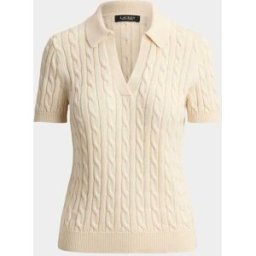 Lauren Ralph Lauren Lauren Ralph Lauren Cable Knit Short Sleeve Polo Sweater crème M (FR 42-44)