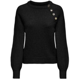 ONLY ONLY Button Detail Round Neck Knitted Jumper Noir FR 42-44 (EU 40-42)