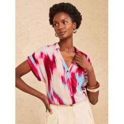 Love & Roses Love & Roses Abstract Roll Sleeve Button Through Shirt bleu FR 52 (EU 50)