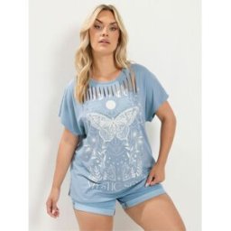 Yours Curve Yours Curve Placement Laser Cut T-Shirt bleu FR 48 (EU 46)