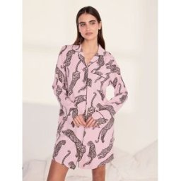 Chelsea Peers Chelsea Peers Cotton Lino Cut Leopard Print Nightshirt Rose FR 50 (EU 48)
