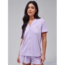 Loungeable Loungeable Très doux Jersey Rib Traditional Manches courtes Set violet S (FR 38-40)