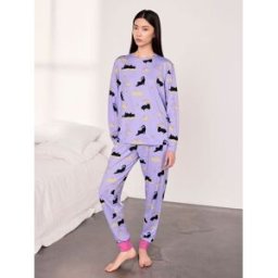 Chelsea Peers Chelsea Peers Halloween Cat Print Long Pyjamas Set violet FR 46 (EU 44)