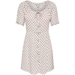 ONLY ONLY White Polka Dot Linen Look Short Dress Noir FR 46 (EU 44)
