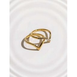 Next Waterproof Stainless Steel Wishbone Sparkle Rings 2 Pack doré M (FR 42-44)