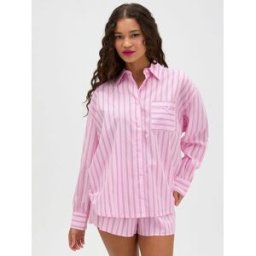 Boux Avenue Boux Avenue Striped Oversized Cotton Short Pyjamas Set Rose FR 36 (EU 34)