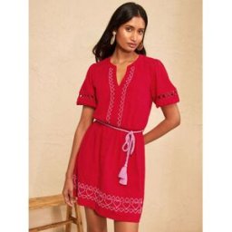 Love & Roses Love & Roses Embroidered Heart Notch Neck Jersey Mini Dress rouge FR 48 (EU 46)