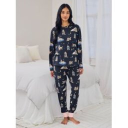 Chelsea Peers Chelsea Peers Cockapoo Snooze Print Long Pyjamas Set bleu FR 40 (EU 38)