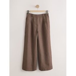 Next N. Premium Pantalons amples en lin, boutonné sur le devant. Brun FR 42 Long (EU 40 L)