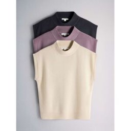 The Set The Set 3 Pack Knitted Cap Sleeve Hi Neck Tops Noir M (FR 42-44)