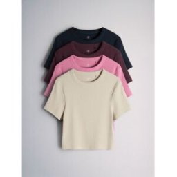 The Set The Set lot de 4 t-shirts raccourcis côtelés Rose M (FR 42-44)