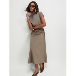River Island River Island Short Sleeve Utility Tie Waist Midi Dress Brun M (FR 42-44)