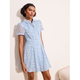 Lipsy Robe chemise mini à manches courtes Lipsy en tissu dévoré boutonnée bleu FR 48 (EU 46)