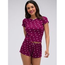 Boux Avenue Boux Avenue Bow Ribbed Short Pyjamas Set violet FR 36 (EU 34)