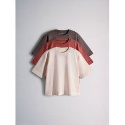 The Set Ensemble 3 T-shirt à manches courtes et col rond lavé Rose XL (FR 50-52)