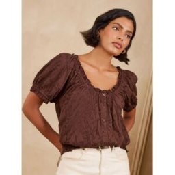 Love & Roses Love & Roses Puff Sleeve Embroidered Button Through Top Brun FR 40 (EU 38)