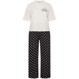 Yours Curve Yours Curve Sleep T-Shirt & Wide Leg Bottoms Pyjamas Set crème FR 40-42 (EU 38-40)