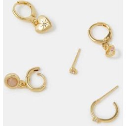 Accessorize Accessorize 14ct Rose Quartz Stud & Hoop Earrings 5 Pack doré Un an