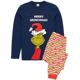 Vanilla Underground Vanilla Underground 100% Cotton The Grinch Unisex Merry Grinchmas Christmas Slogan Long Sleeve Long Leg Pyjamas Set bleu M (FR 42-44)